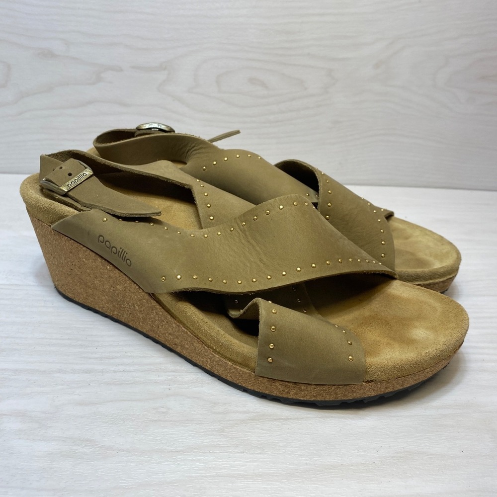 Birkenstock‎ Papillio Samira Beige Suede Leather Wedge Sandals Rivets Women's 42